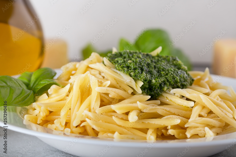 Classical italian trofie pasta with pesto sauce Classical italian trofie pasta with pesto sauce