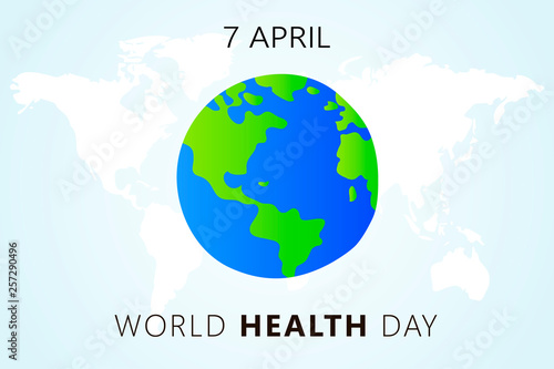 World health Day. 7th april. The Earth Vector isolated  illustration on light blue background with maps