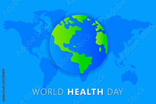 World health Day. 7th april. The Earth Vector isolated  illustration on blue background with maps