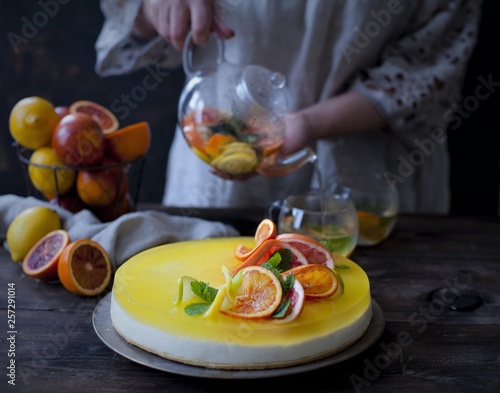 cheese cake with oranges, jelly-pudding cakes