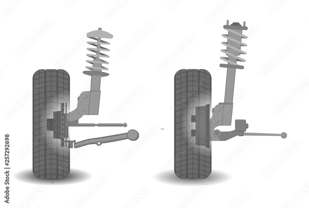 suspension of the car with wheel isolated on white background suspension of the car with wheel isolated on white background