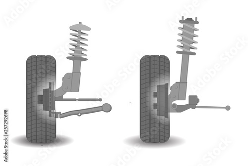 suspension of the car with wheel isolated on white background