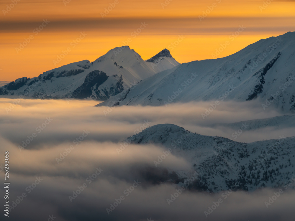 High Tatras in the foggy morning.