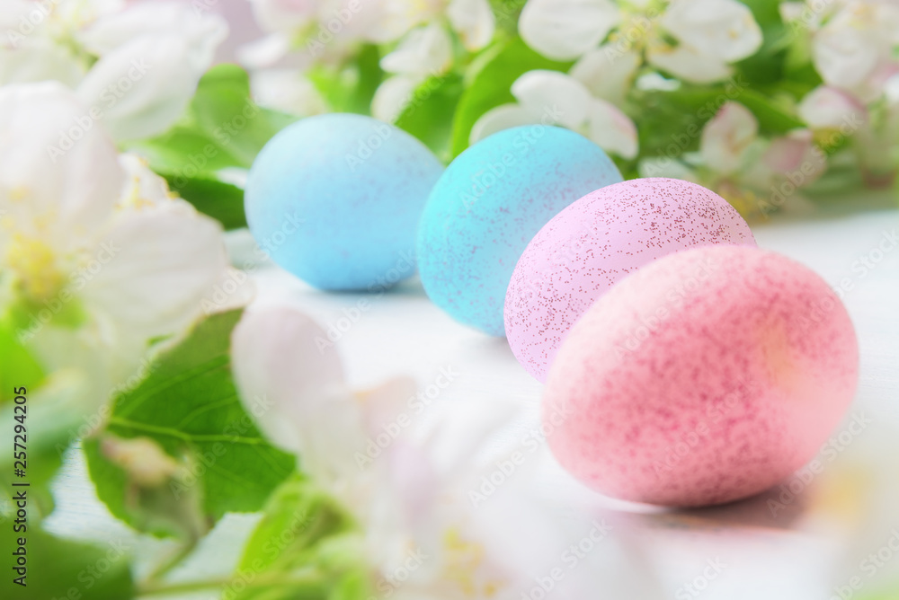 Decorative Easter eggs with apple tree branches. Decorative Easter eggs with apple tree branches.