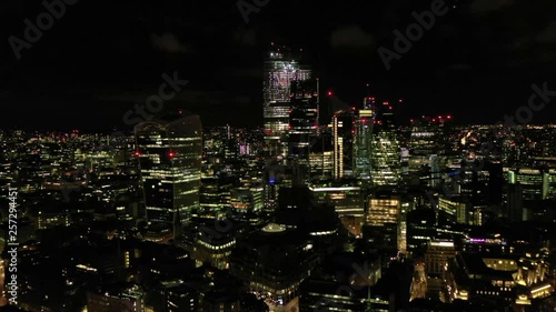 Wallpaper Mural Aerial drone panoramic night video of iconic illuminated skyscrapers in financial district in City of London, Bank, United Kingdom Torontodigital.ca