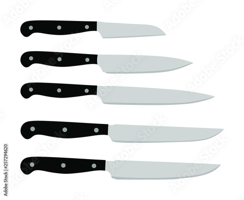 Kitchen knives set vector illustration. Kitchen knife vector isolated on white background. Major tool for cooking in home or restaurant.