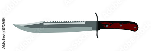 Hunting knife vector illustration isolated on white background. Military knife slice symbol. Survivor tool. Dirk sign. Bayonet vector. Kitchen tool equipment.