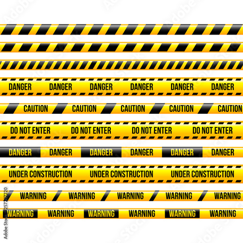 Under construstion yellow stripes isolated vector set