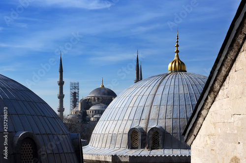 Canvas Print View to Blue mosque from Hagia Sophia domes, Istanbul, Turkey.