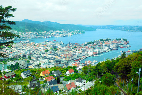 Beautiful panorama seen from Mount Floyen in Bergen, Norway