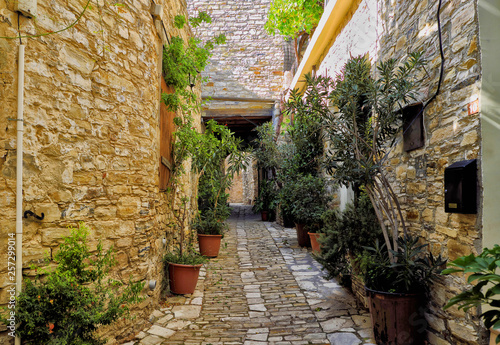 Fototapeta Naklejka Na Ścianę i Meble -  A quiet street in an old village of Pano Lefkara. Larnaca District, Cyprus.