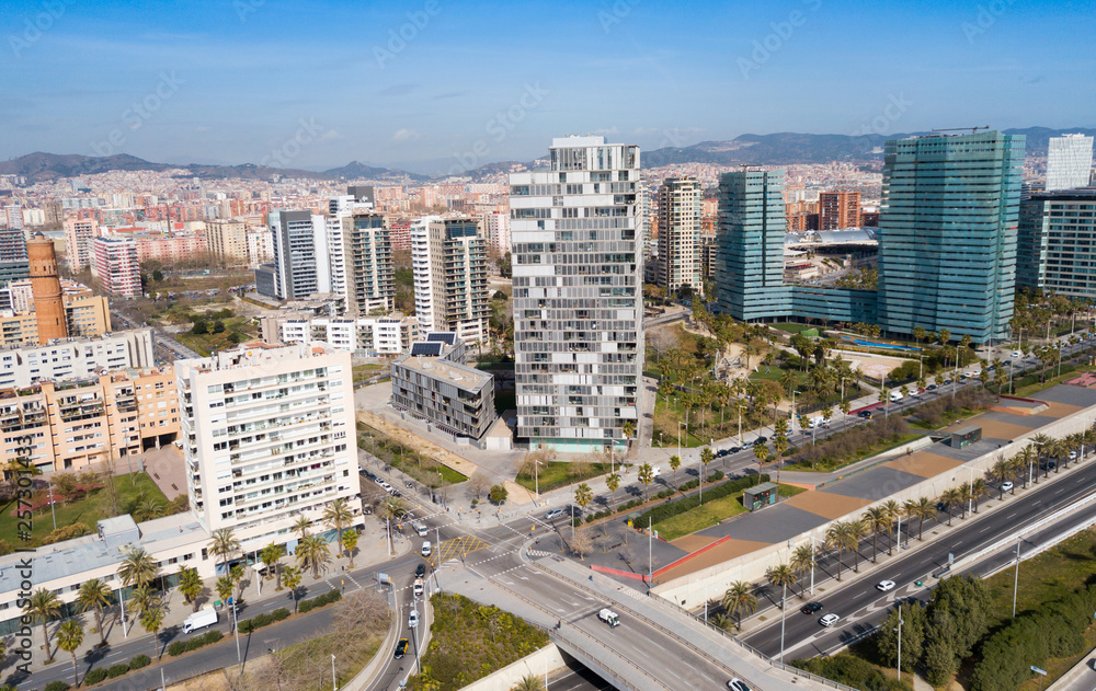 Aerial view of Diagonal Mar i el Front Maritim del Poblenou, Barcelona