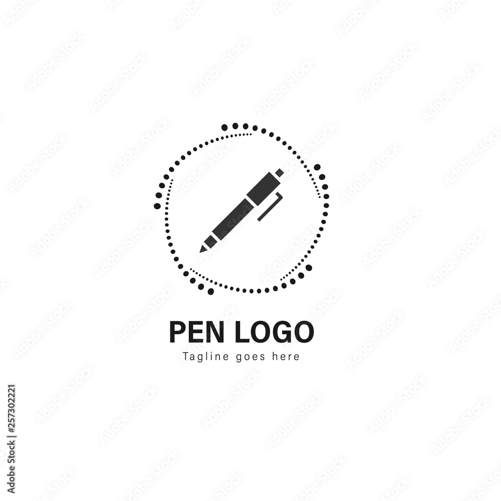 Pen logo template design. Pen logo with modern frame vector design Pen logo template design. Pen logo with modern frame vector design