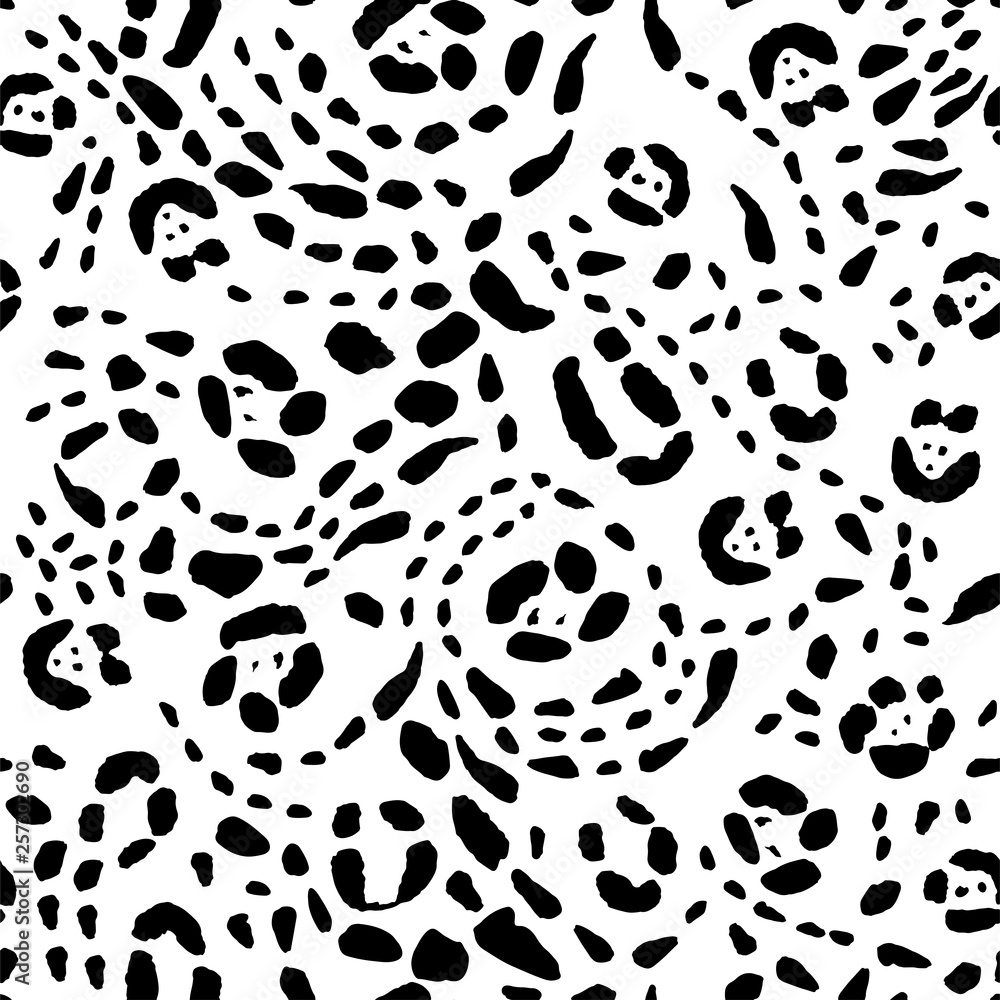 Seamless animal print, black spots on a white background. Stock vector illustration. Seamless animal print, black spots on a white background. Stock vector illustration.
