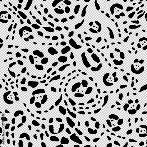 Seamless Animal print  black spots of a jaguar. Transparent background. Stock vector illustration.