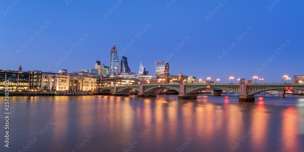 View of London Central City at Night Blue hour London UK april 19