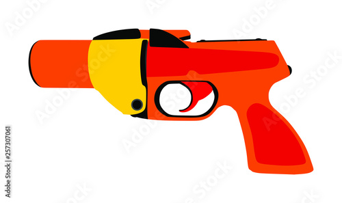 Flare gun vector isolated on white background. Signal pistol for survival stray people. SOS alert weapon for rescue help. Start shoot sign for race. 