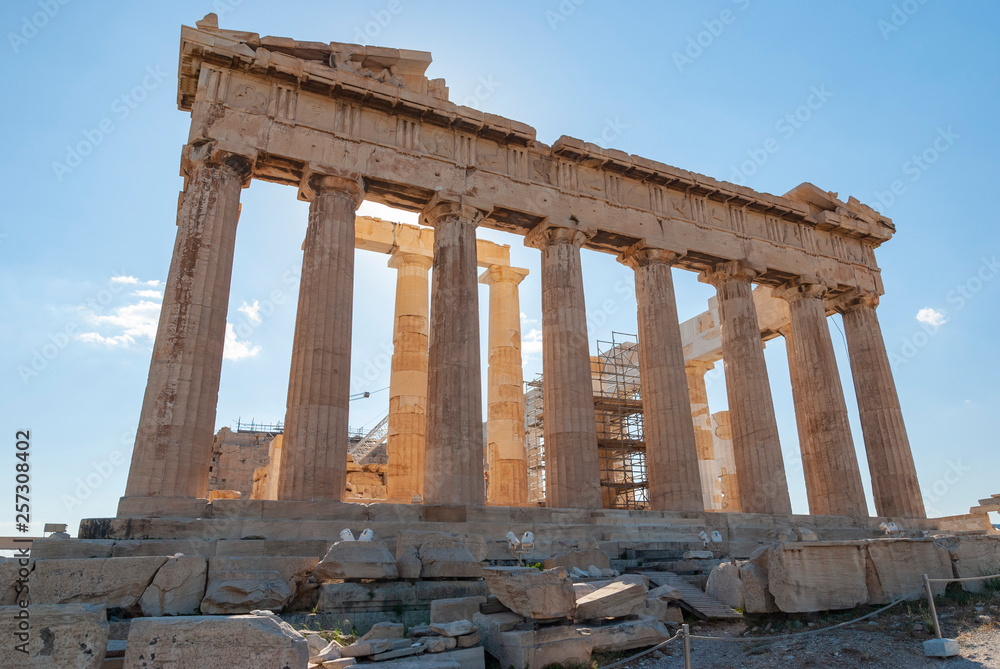 Parthenon, Temple of Athena, on the Acropolis in Athens, Greece. UNESCO World Heritage