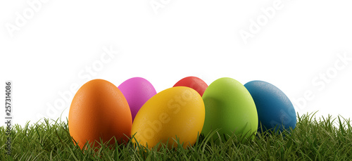 Easter eggs green grass fie...