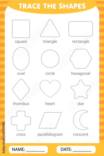 trace the geometric shapes around the contour. Preschool worksheet trace the shapes.. trace the shapes