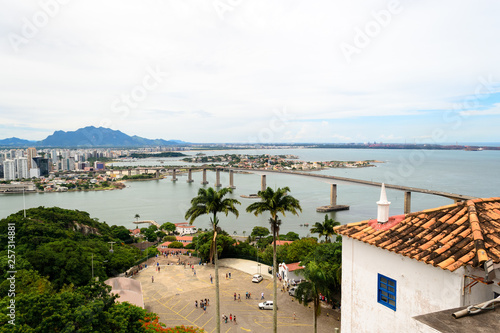Landscape view of the city of Vitoria, Espirito Santo, Brazil seen from the magical Convento Da Penha located on top of a hill and surrounded by nature