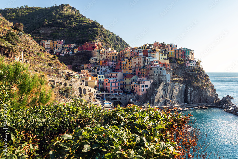 Panoramic view on village of Manarola town, Cinque terre national park, Liguria, Italy