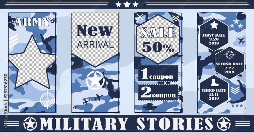 Military, army story templates for social networks, Sales, discounts