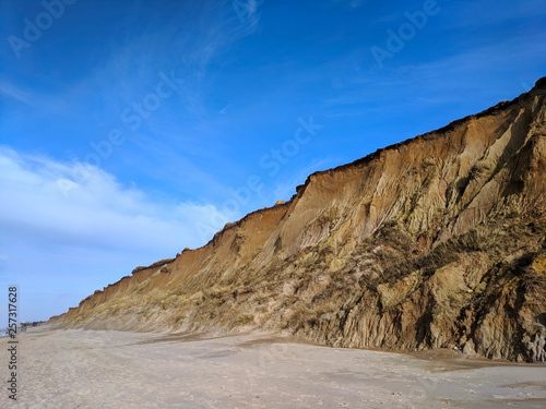 The unique natural scenery of the Rotes Kliff, 52 metre high line of sea cliff in Kampen on Sylt Island, Germany. 