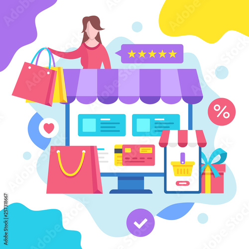 Online shopping concept. Vector illustration. E-commerce, ecommerce. Modern flat design