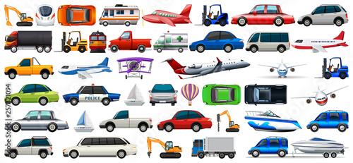 transport set of cars and trucks
