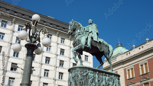 Prince Mihailo Equestrian Statue In Belgrade, Serbia photo