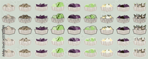 木箱に入った冬野菜と春野菜　主線なし/主線あり/ふちあり　５パターン