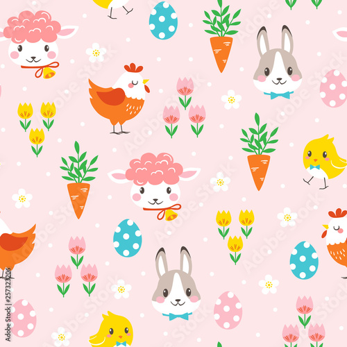 Children Easter pattern with cute cartoon characters
