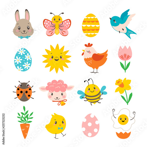 Set of cute spring design elements for Easter