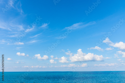 Blue sky with clouds background. landscape natural with blue sea and white cloud. copyspace.