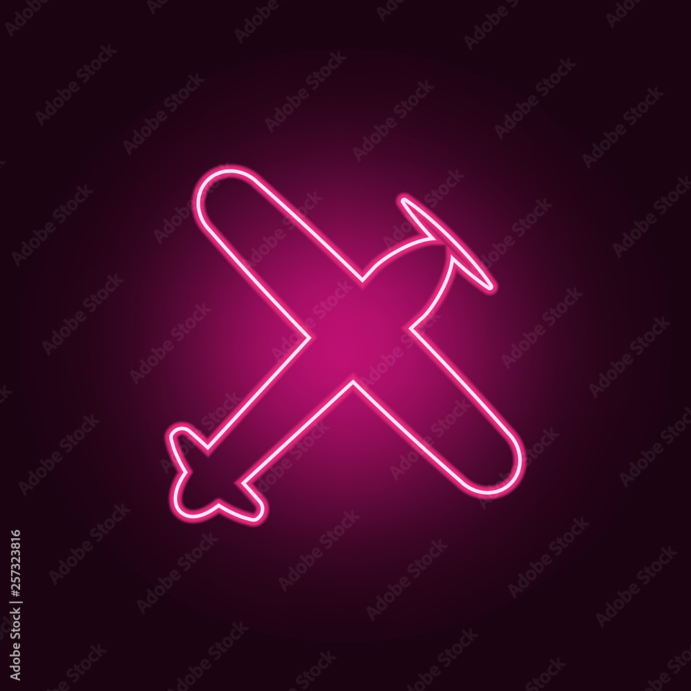 view of the old plane from above icon. Elements of Airport in neon style icons. Simple icon for websites, web design, mobile app, info graphics view of the old plane from above icon. Elements of Airport in neon style icons. Simple icon for websites, web design, mobile app, info graphics