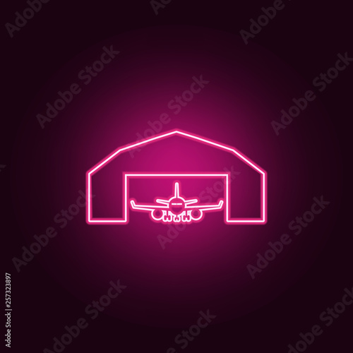 airplane in a repair hangar icon. Elements of Airport in neon style icons. Simple icon for websites, web design, mobile app, info graphics