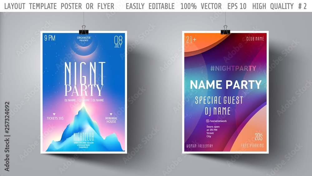Vector template night party flyer,poster,booklet,brochure,banner,cover,invitation,advertisement for dance club,music festival,concert,performance.Colorful abstract Vector Illustration for wallpaper.