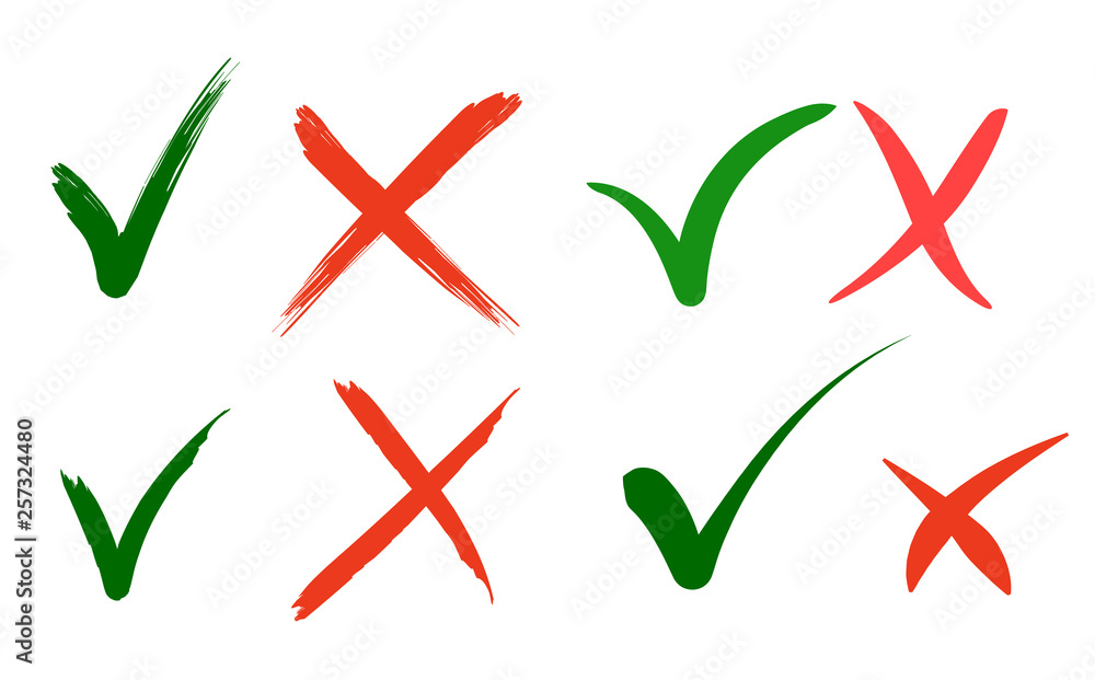 Hand written Do and Dont check tick mark and red cross checkbox icons lettering design isolated on white background. Vector Illustration Hand written Do and Dont check tick mark and red cross checkbox icons lettering design isolated on white background. Vector Illustration