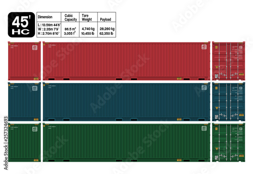Container 45 ft. standard ( front ,side,back) . Dimension of the container is accurate refer to the table.