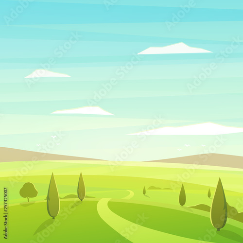 Green valley landscape with trees