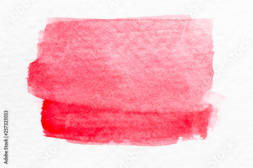 Red color watercolor handdrawing as brush or banner on white paper background