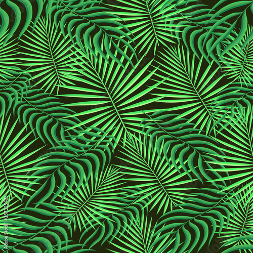 Seamless pattern background. Exotic tropic floral palm leaves foliage. Fabric greenery fashion textile. Seamless vector