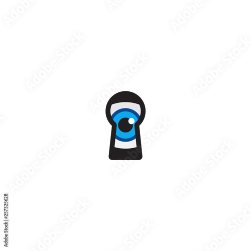 Logo with a blue eye peeking in the keyhole