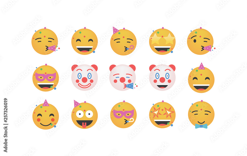 Set of celebration emoticon Stock Vector | Adobe Stock