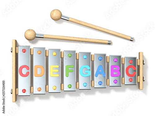 Colorful eight note, one octave xylophone 3D