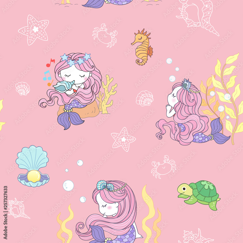 mermaid seamless pattern background vector-3 Stock Vector | Adobe Stock