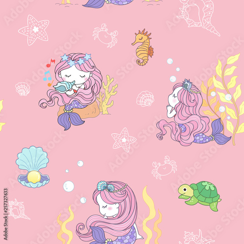mermaid seamless pattern background vector-3