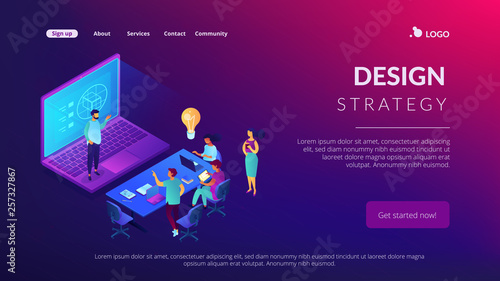 Design strategy isometric 3D landing page.
