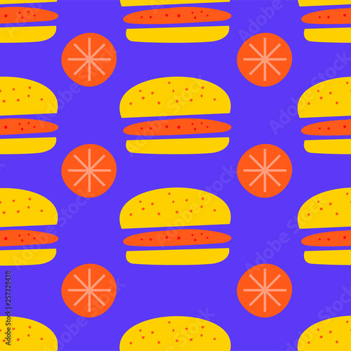 Hamburgers and tomatoes vector seamless pattern